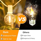 100ft Outdoor G40 LED Globe String Lights Dimmable Shatterproof Waterproof Light Strings with 52 Bulbs Connectable Commercial Hanging Lights for Patio Balcony Backyard Party (White Wire, 2-Pack)
