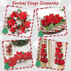 Christmas Decorations - 12 Pack Poinsettias Artificial Christmas Flowers, Fake Red Velvet Artificial Poinsettias Flowers for Christmas Tree Home Party Porch Yard Indoor Outdoor Decor