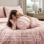 Bedsure Full Comforter Set Pink - Bed in a Bag Full Size Bedding Set 7 Pieces, GentleSoft™ Pintuck Bed Set Gift for Family, Pinch Pleat All Season Comforter with Sheets, Pillowcases & Shams