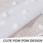 MYSKY HOME White Curtains for Living Room 84 Inch Length Long Pom Pom Curtains for Bedroom Sheer Curtains for Nursery Windows Rod Pocket Privacy Drapes Dining Room 52" x 84" 2 Panels