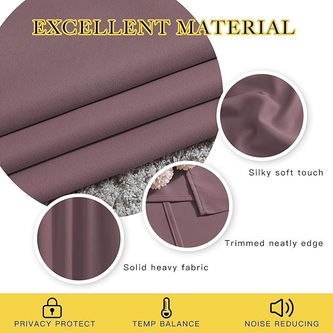 NICETOWN Blackout Curtains Panels for Bedroom - Grommet Room Darkening Noise Reducing Thermal Insulated Solid Privacy Window Treatments for Living Room (2 Panels, W66 x L72, Dry Rose)