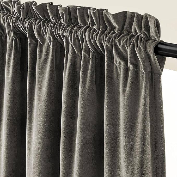 Lazzzy Velvet Blackout Curtains Thermal Insulated Room Window Drapes Super Soft Luxury Curtains for Living Room Bedroom Rod Pocket 2 Panels, Grey, 62" W x 108" L