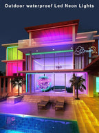 100ft LED Neon Rope Lights with App and Remote Control, IP65 Waterproof Neon Strip Lights for Outdoor Indoor, DIY Design Flexible Led Rope Lights for Bedroom, Living, Gaming, Party Decor