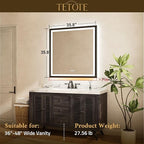 TETOTE 36x36 LED Bathroom Mirror with Lights Silver Metal Framed Brushed Nickel Front & Back Light Vanity Mirror Baroque Antifog Stepless Dimmable White/Warm/Natural,Wall Mounted(Horizontal/Vertical)