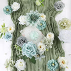 AmyHomie Teal Blue Artificial Flowers Combo Silk Mix Peony Rose Fake Flowers w/Stem for DIY Wedding Bouquets Centerpieces Arrangements Table Fall Decor Party Bridal Baby Shower Home Decorations