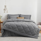 Love's cabin California King Comforter Set Grey, 7 Pieces California King Bed in a Bag, All Season Bedding Sets with 1 Comforter, 1 Flat Sheet, 1 Fitted Sheet, 2 Pillowcase and 2 Pillow Sham