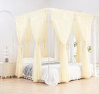 Akiky Ivory Canopy Bed Curtains with Lights 8 Panel Canopy Curtains Drapes for King Size Bed Large Rod Pocket Sheer Canopy Bed Drapes