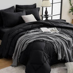 HEVUMYI Black Twin Comforter Set - 5-Piece All Season Bed in a Bag Twin, Ultra Soft Bedding Set with Comforter, Flat Sheet, Fitted Sheet, Pillowcases, Pillow Shams, Black