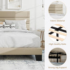 SHA CERLIN Queen Platform Bed Frame with Upholstered Fabric Headboard, Mattress Foundation with Strong Wooden Slats Support, No Box Spring Needed, Beige
