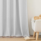 RYB HOME Linen Sheer Curtains - Farmhouse Privacy Semi Sheer Window Curtains for Living Room Bedroom Bathroom, Dove Gray, Wide 52 x Long 90, 1 Pair