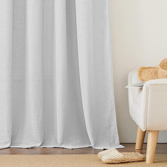 RYB HOME Sheer Linen Curtains - Soft Airy Vintage Flax Linen Fabric Soften Light Semi Transparent Drapes Shades for Living Room Farmhouse Boys Girls Bedroom, 2 Panels Set, Dove Grey, W 52 x L 108 inch