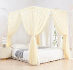 Akiky Ivory Canopy Bed Curtains with Lights 8 Panel Canopy Curtains Drapes for King Size Bed Large Rod Pocket Sheer Canopy Bed Drapes
