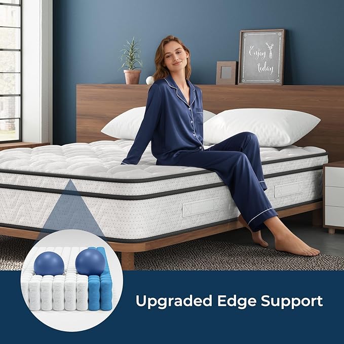 Vesgantti King Mattress 12 Inch, Fiberglass-Free | Cool Sleep Hybrid Mattress in a Box - Memory Foam & Pocket Springs, Ergonomic Design, Pressure Relief, Medium Firm Feel, 76"×80"×12"