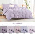 HYMOKEGE Lavender Queen Comforter Set Seersucker 7 Pieces, All Season Luxury Bed in a Bag for Bedroom, Bedding Set with Comforters, Sheets, Pillowcases & Shams