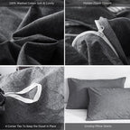 MooMee Bedding Duvet Cover Set 100% Washed Cotton Linen Like Textured Breathable Durable Soft Comfy (Heathered Dark Grey, Alaska King 132"x120")