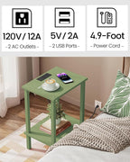 TUTOTAK End Table with Charging Station, Set of 2, Small Side Table with Outlets, Nightstand Bedside Table, 2-Tier Storage Shelf for Small Space, Living Room, Bedroom Olive Green TB01BOG041