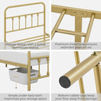 Yaheetech Classic Metal Platform Bed Frame Mattress Foundation with Victorian Style Iron-Art Headboard/Footboard/Under Bed Storage/No Box Spring Needed/King Size Antique Gold