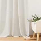 RYB HOME Linen Blend Curtains for Kitchen Bedroom, Thick Heavy Textured Breathable Light Filtering Semi Sheer Short Drapes for Small Window Sunroom, W 42 x L 45 inches, Linen, 2 Panels