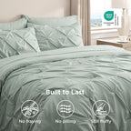 Bedsure Oversized Queen Comforter Set Sage Green - Bed in a Bag Bedding Set 7 Pieces, GentleSoft™ Pintuck Bed Set Gift for Family, Pinch Pleat All Season Comforter with Sheets, Pillowcases & Shams