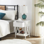 VECELO Nightstands Set of 2, Modern Bedside End Tables, Night Stands with Drawer and Storage Shelf for Living Room Bedroom, Industrial Metal Frame