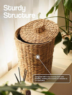 Set of 2 Wicker Trash Can with Lid - Water Hyacinth Wicker Waste Basket for Bathroom - Bathroom Garbage Can with a Lid - 2 Gallon & 4 Gallon Decorative Rattan Trash Can with Removable Liner