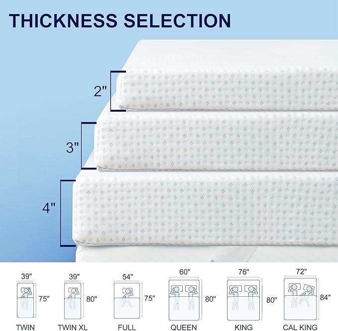 Subrtex 4 Inch Mattress Topper Cover (Only Cover) Mattress Topper Protector Bedding Rayon Made from Bamboo Removable Mattress Encasement with Zippers, CK