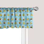 Ambesonne Cartoon Window Valance, Summer Style Funny Demonstration of Happy Flying Characters and Hexagon Comb, Curtain Valance for Kitchen Bedroom Decor with Rod Pocket, 42" x 12", Sky Blue Mustard