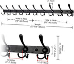 Dseap Coat Rack Wall Mount - 38” Long 10-Tri-Hooks Heavy Duty Coat Hanger Rail Wall Hooks for Hanging Coats Hats Clothing Clothes Purse Mudroom Entryway, Black, Pack of 2
