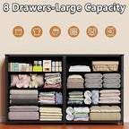 Furnulem Wide Dresser with 8 Fabric Drawers, TV Entertainment Center with Storage for 55'' TV, Large Chest of Drawers for Bedroom, Living Room, Dorm, Closet, Entryway, Wood Top (Black Oak)