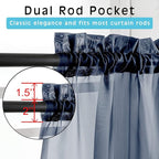 OWENIE Short Sheer Curtains 24 Inches Long 2 Panels for Bathroom Window, Rod Pocket Light Filtering Sheer Tier Curtains for Small Kitchen Laundry Room, RV, Camper Travel Trailers, 42W x 24L, Navy
