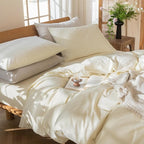 MooMee Bedding Duvet Cover Set 100% Washed Cotton Linen Like Textured Breathable Durable Soft Comfy (Solid Cream White, Super Queen 90"x98")