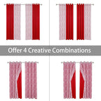 BONZER Mix and Match Curtains - 2 Pieces Branch Print Sheer Curtains and 2 Pieces Blackout Curtains for Bedroom Living Room Grommet Window Drapes, 54x63 Inch/Panel, Red, Set of 4 Panels