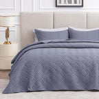 Love's cabin California King Size Quilt Bedding Set Blue Bedspread - Cal King Summer Lightweight Bedspread Comforter - Wave Pattern Coverlet for All Season - 3 Pieces (1 Quilt, 2 Pillow Shams)