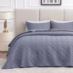 Love's cabin King Size Quilt Bedding Set Bluish Grey Bedspreads - Bed Summer Lightweight Bedspread Comforter - Wave Pattern Bedding Coverlet for All Season - 3 Pieces (1 Quilt, 2 Pillow Shams)