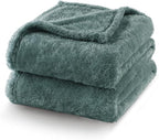 Exclusivo Mezcla Plush Fuzzy Fleece Bed Blanket Queen Size, Super Soft, Fluffy and Warm Blankets Suitable for All Seasons (Celadon, 90x90 Inches)