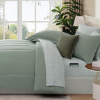 Monbix Queen Comforter Set - 7 Pieces Sage Green Bed in a Bag Queen Track Stitching Bedding Sets, All Seasons Down Alternative Comforter Bed Set with Sheets,Pillowcases & Shams