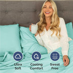 Split King 7 Piece Sheet Set - Comfy Breathable & Cooling - Soft Hotel Luxury Bedding Set with 8-16 Inch Deep Pockets - 1 Flat & 2 Fitted Sheet & 4 Pillowcases - Wrinkle Free & Easy Care - Spa Blue