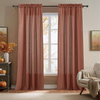 RYB HOME Terracotta Curtains Linen Blend Fall Drapes Semi Sheer Light Filtering Privacy Protected Window Curtains for Living Room, Bedroom, Home Office, Doorway, W 52 x L 84, 2 Panels Set