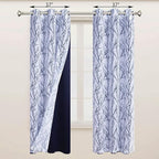 BONZER Mix and Match Curtains - 2 Pieces Branch Print Sheer Curtains and 2 Pieces Blackout Curtains for Bedroom Living Room Grommet Window Drapes, 37x84 Inch/Panel, Indigo, Set of 4 Panels