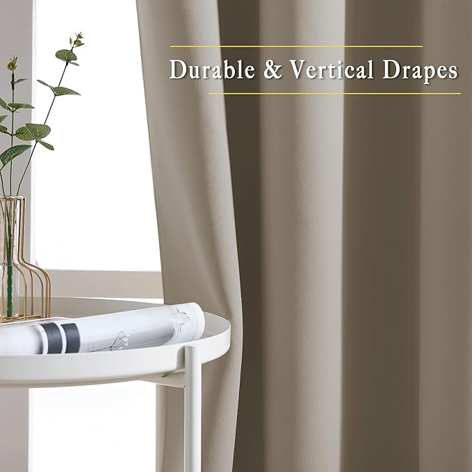 NICETOWN Room Darkening Curtains Panels for Bedroom - Energy Saving Thermal Insulated Solid Ring Top Light Blocking Window Drapes for Flat (Taupe, 2 Panels, 66 x 72 Inch)