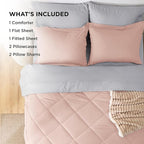 Bedsure Twin Comforter Set - 5 Pieces Reversible Blush Pink Bedding, Twin Size Bed Set for All Seasons, Bed in a Bag with Down Alternative Comforter, Sheets, Pillowcase & Sham