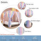 Akiky Canopy Bed Curtains with Lights 4 Corner Post Bed Canopy for Adults Girls, Rainbow Bed Drapes Netting-8 Panel Curtains,Twin