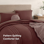 Monbix Queen Comforter Set - 7 Pieces Dark Red Bed in a Bag Queen Bedding Sets with Comforters, All Seasons Down Alternative Comforter Bed Set with Sheets, Pillowcases & Shams