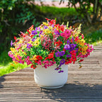 SHareconn 24 Bundles Artificial Flowers for Outdoors Decoration, Faux Plants Fake Silk Colorful Daisy Eucalyptus Lavender, UV Resistant for Outside Home Porch Patio Spring Decor, RedRosyPurpleYellow