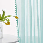 Treatmentex Pompom Sheer Window Curtains for Bedroom Aqua-Blue 95inches Length Decorative Sheer Window Drapes for Wedding Party Ceremony 52" W x 2 Panels Rod Pocket