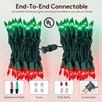 Red and Green Christmas Lights 100 Count Incandescent Light UL Certified Connectable Christmas Tree Lights with Green Wires for Indoor Outdoor Xmas, Wedding, Holiday, Party, Home Decorations