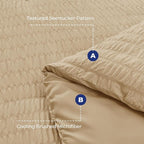 HYMOKEGE Khaki King Size Comforter Set Seersucker 7 Pieces, All Season Luxury Bed in a Bag for Bedroom, Bedding Set with Comforter, Sheets, Pillowcases & Shams