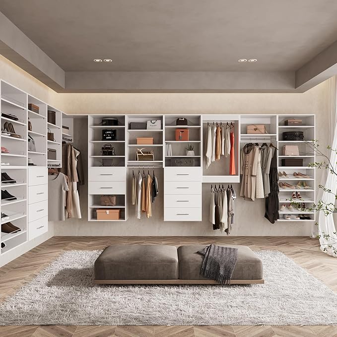 ROOMTEC 25.5" 4 Drawer Short Tower Closet Unit, Modular Closet System with Drawers and Shelf, Wardrobe Organizer for Bedroom or Walk-in Closet, Wall Mounted, Customizable Clothes Storage Unit, White
