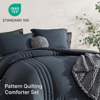 Monbix Queen Comforter Set - 7 Pieces Blue Gray Bed in a Bag Queen Bedding Sets with Comforters, All Seasons Comforter Bed Set with Sheets,Pillowcases & Shams