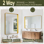 Suidia Bathroom Mirror, 36" x 55" Wall Mirror Metal Framed, Bathroom Vanity Mirror for Living Room Bedroom Bathroom Entryway, Gold, Rounded Corner Style